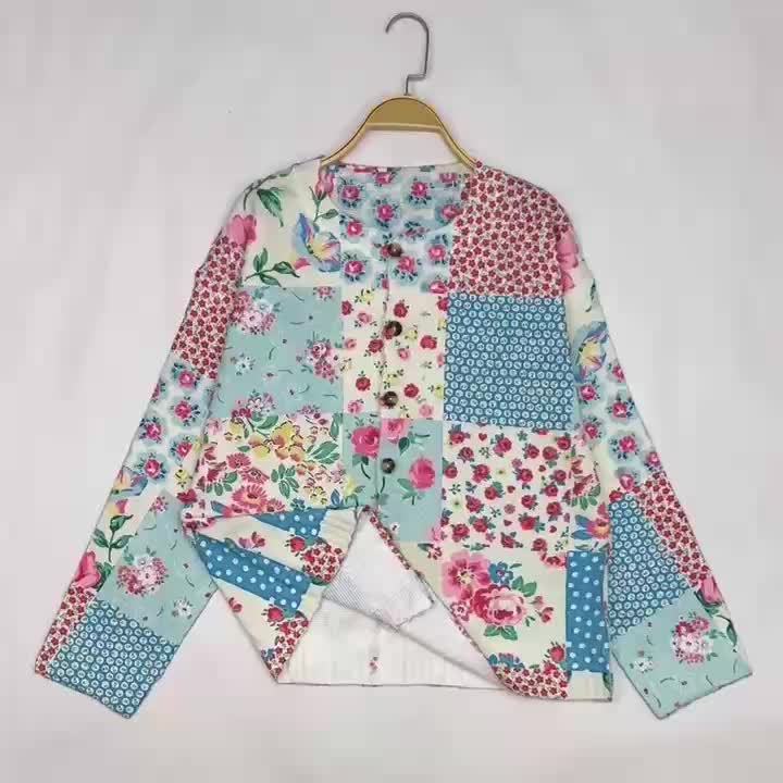 [Plus Size Floral Cardigan] Plus Size Women's Lightweight Floral Print Cardigan | Open Front Sweater with Button Closure, Round Neck Long Sleeve Casual Resort Wear, Non-Stretch Fabric, Hand Wash Only, Autumn Layering Piece