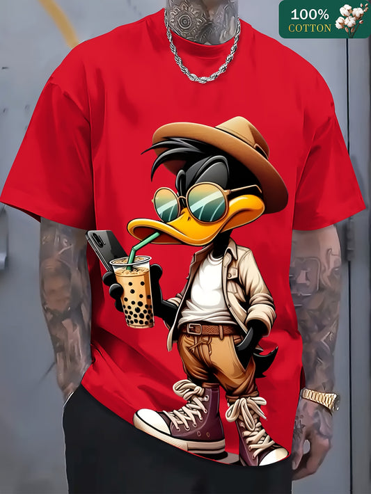 [Cotton T-Shirt] Pure Cotton 220G Men's Round Neck Short Sleeved T-Shirt | 3.9 Orientation Interesting Dako Duck Printing Casual And Comfortable for Summer
