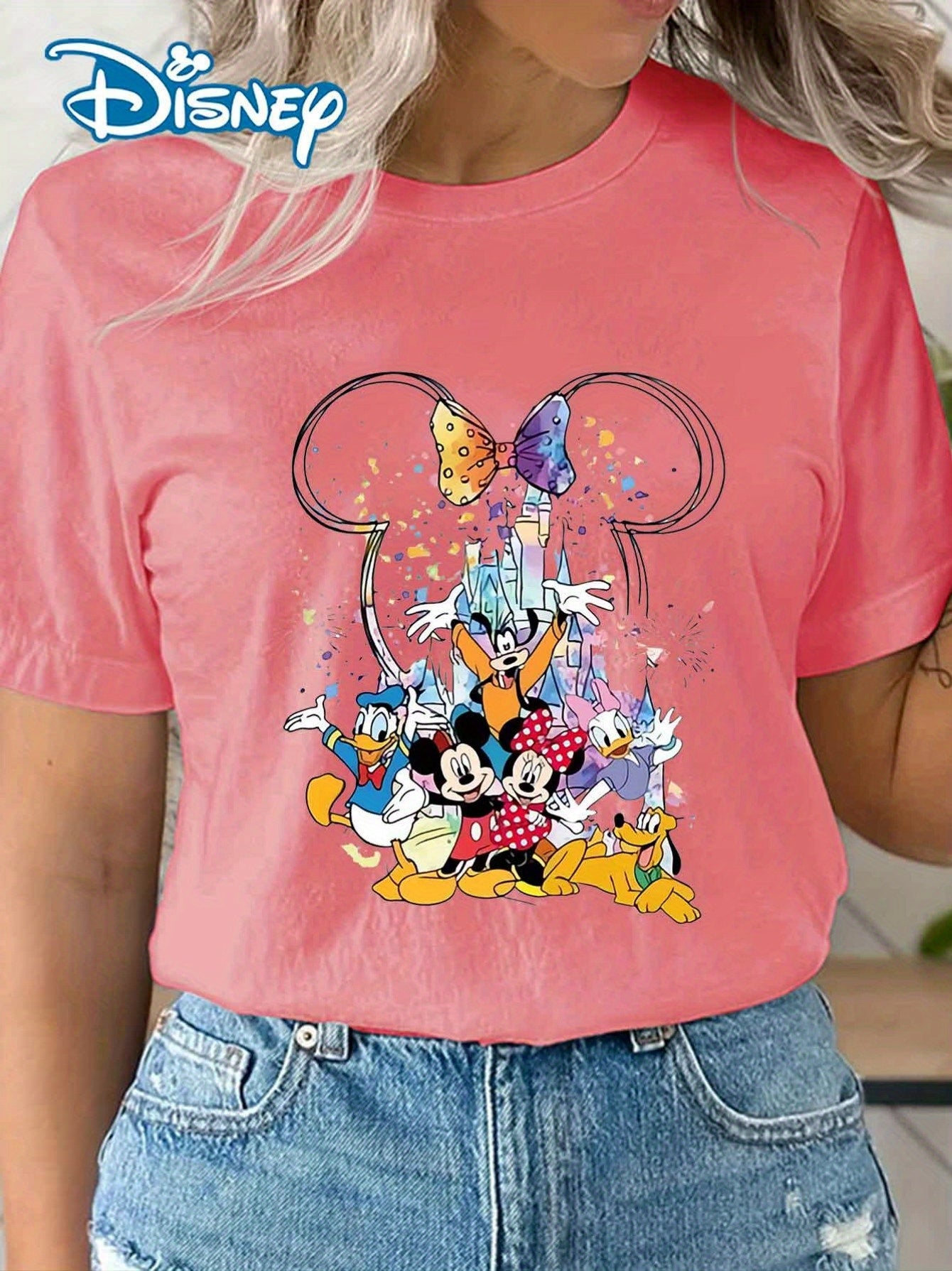 Lucky teacher orients Disney classic Mickey print ladies' T-shirts, fashionable short-sleeved T-shirts, casual short-sleeved T-shirts in spring and summer, ladies' clothes and the best choice for gifts.