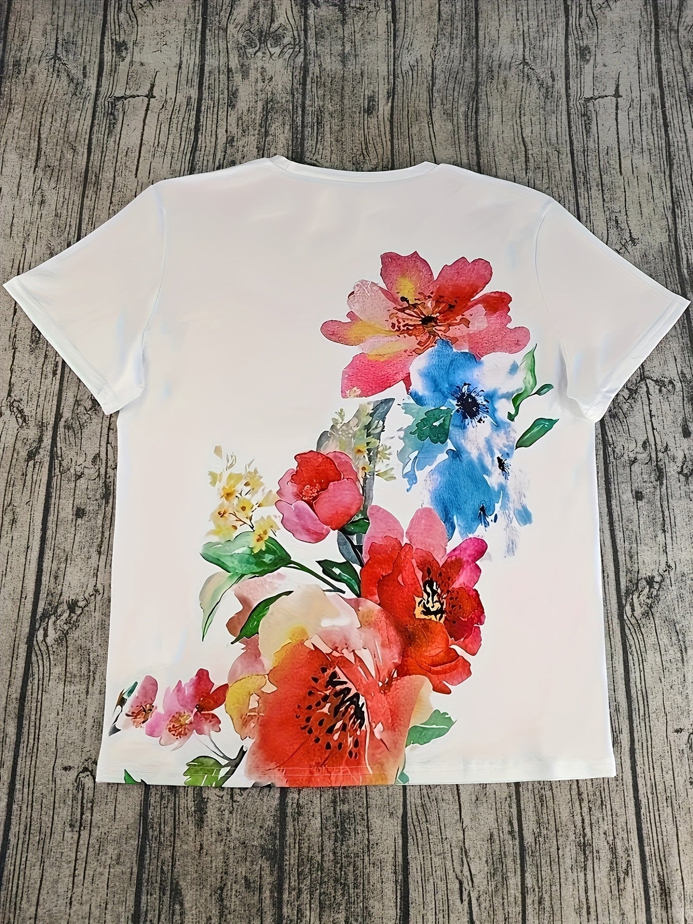 Plus-Size Women's 3D Floral Print T-Shirt - Vibrant All-Over Floral Design, Relaxed Fit Short Sleeve Crew Neck Top, Machine Washable Casual Shirt for Spring Summer Fall, Feminine Casual Attire, Ladies T Shirts, Seasonal Fashi