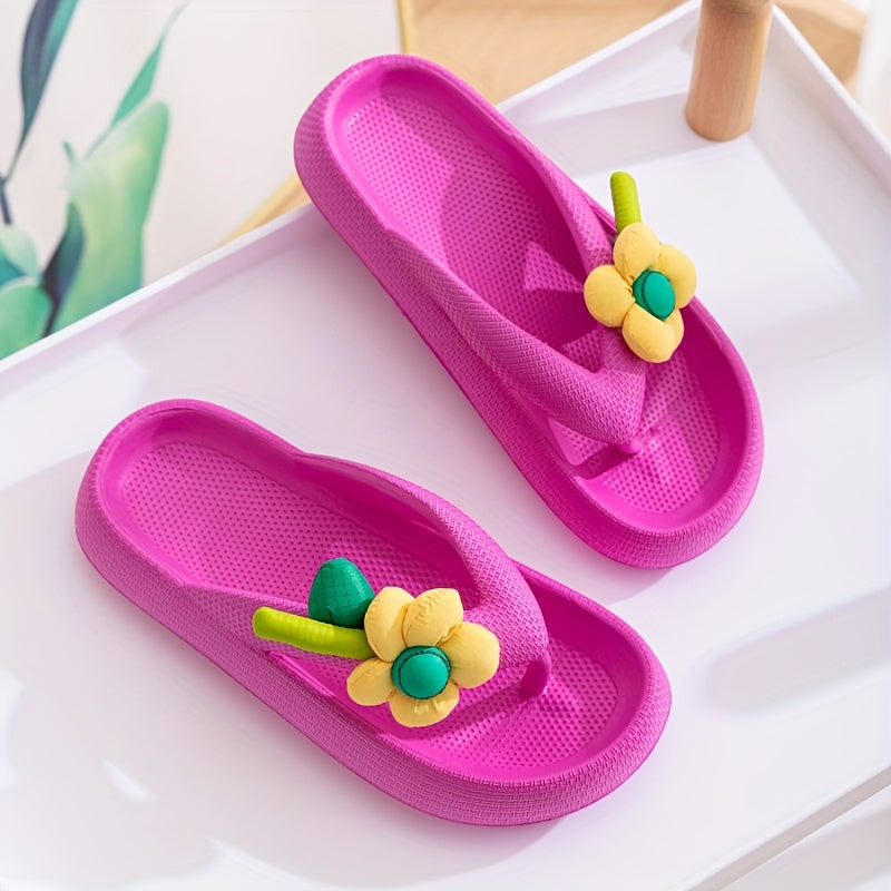 [Floral Sandals] Soft EVA Women's Floral Thong Sandals with Handles | Breathable Fabric Upper, Lightweight Cushioned Insole for Beach, Poolside, Casual Comfort, Beach Sandals | Floral Sandals