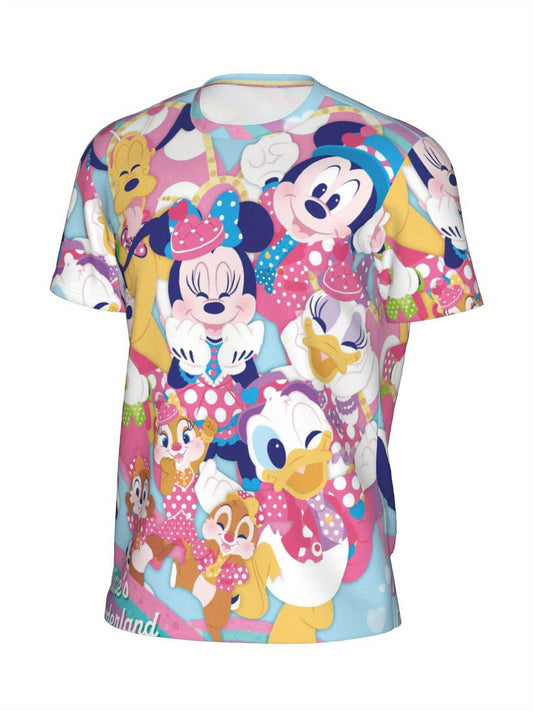 1pc Men's Disney Minnie Mouse 3D Print T-Shirt - Vibrant Cartoon Design, Short Sleeve Round Neck, Machine Washable, Beach Pool Surfing Vacation Casual Wear, All-Season Comfort, Poolside Fashion, Playful Style, Durable Clothin
