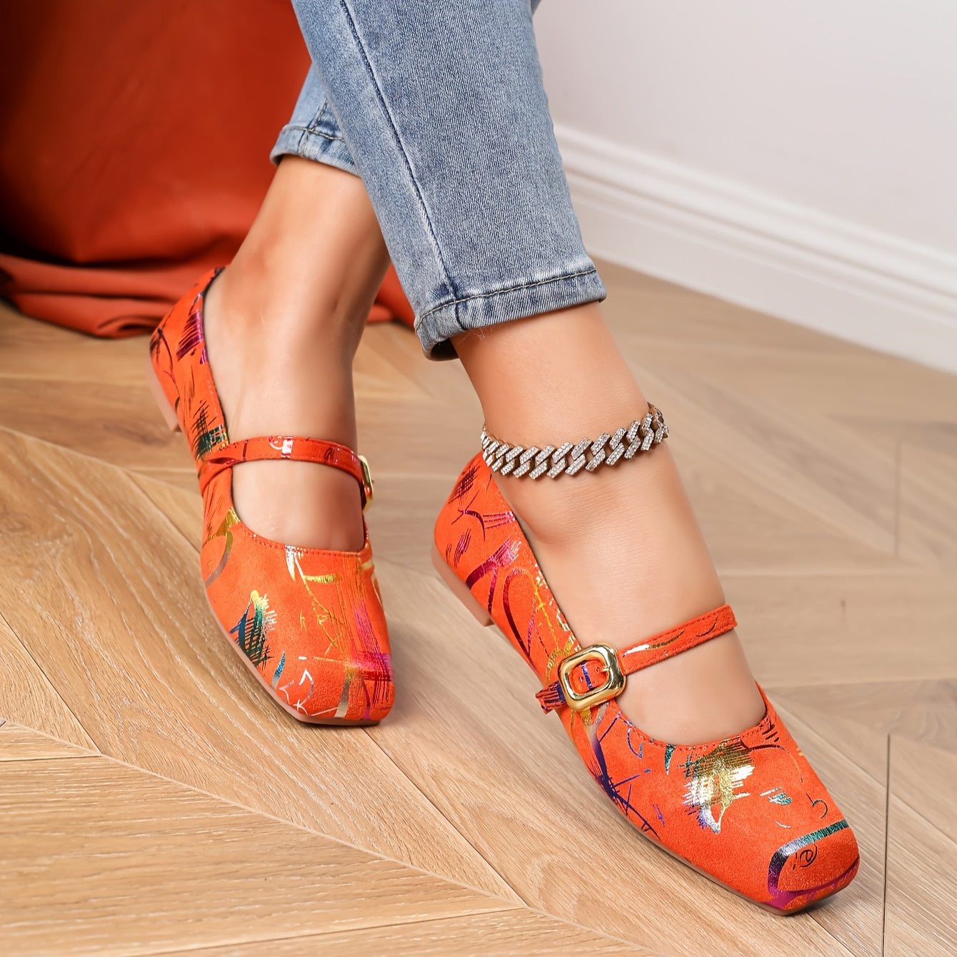 [1 Pair Camouflage Flats] 1 Pair Women's Breathable Camouflage Mary Jane Flats | Pointed Toe Buckle Closure, All-Season Velvet Shoes with TPR Sole and Man-Made Insole