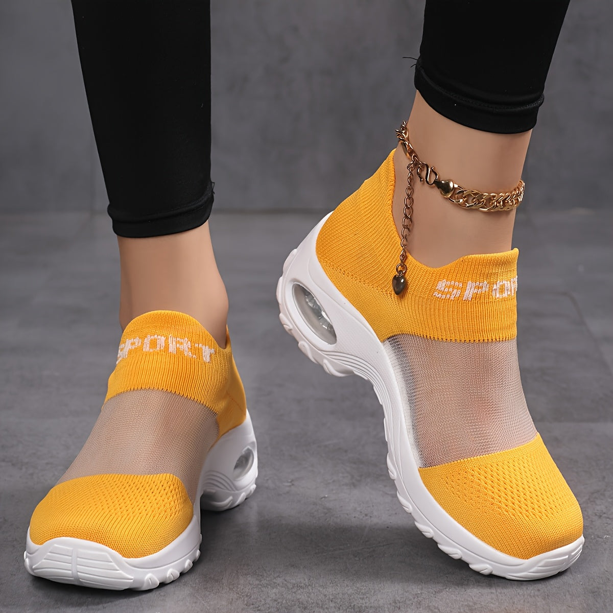 Women'S Casual Slip-On Sneakers - Breathable Mesh Fabric, Low Top, Round Toe, Comfortable Walking Shoes with "SPORT" Print, Casual Footwear | Breathable Sneakers | Comfortable Walking Shoes