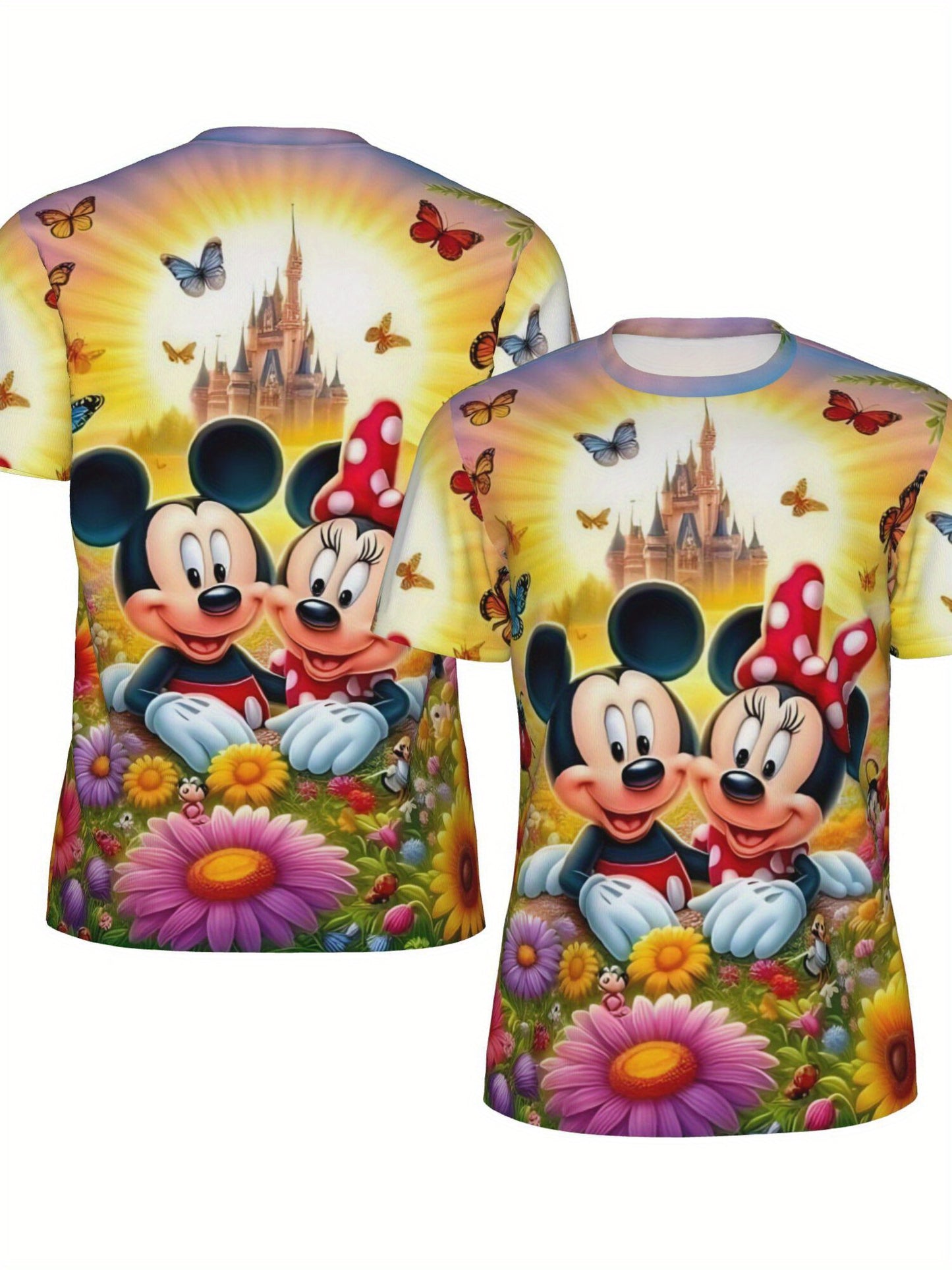 [Plus Size Women'S T-shirt] Disney Short Sleeved Lightweight Top Casual Shirt Suitable for Fitness, Yoga, Sports, Outdoor Activities Summer Vacation Clothing Mickey Mouse