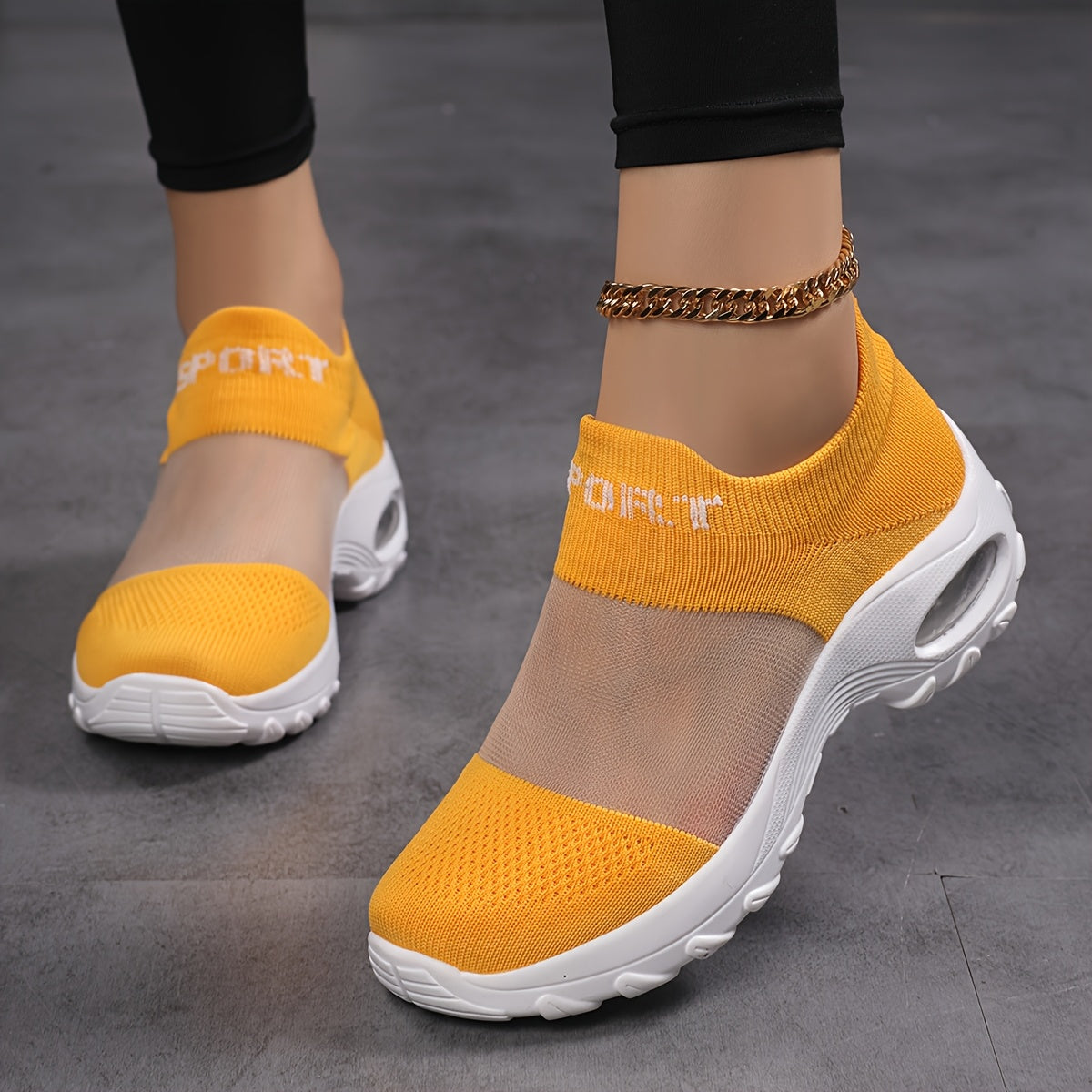 Women'S Casual Slip-On Sneakers - Breathable Mesh Fabric, Low Top, Round Toe, Comfortable Walking Shoes with "SPORT" Print, Casual Footwear | Breathable Sneakers | Comfortable Walking Shoes