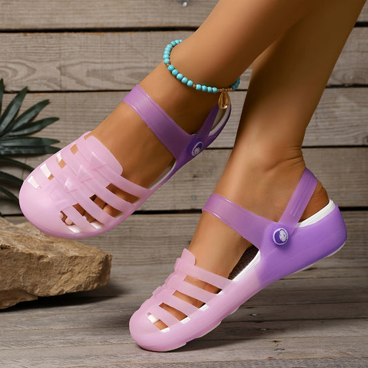 [Stylish Sandals] Lightweight & Comfortable Women's Pink Jelly Flat Sandals | Stylish Cut-Out Design, Perfect Birthday Gift for Her