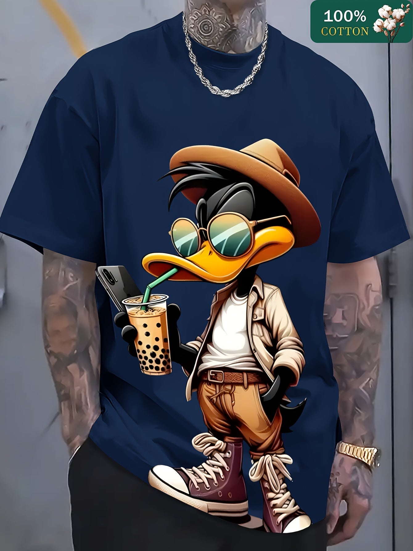 [Cotton T-Shirt] Pure Cotton 220G Men's Round Neck Short Sleeved T-Shirt | 3.9 Orientation Interesting Dako Duck Printing Casual And Comfortable for Summer
