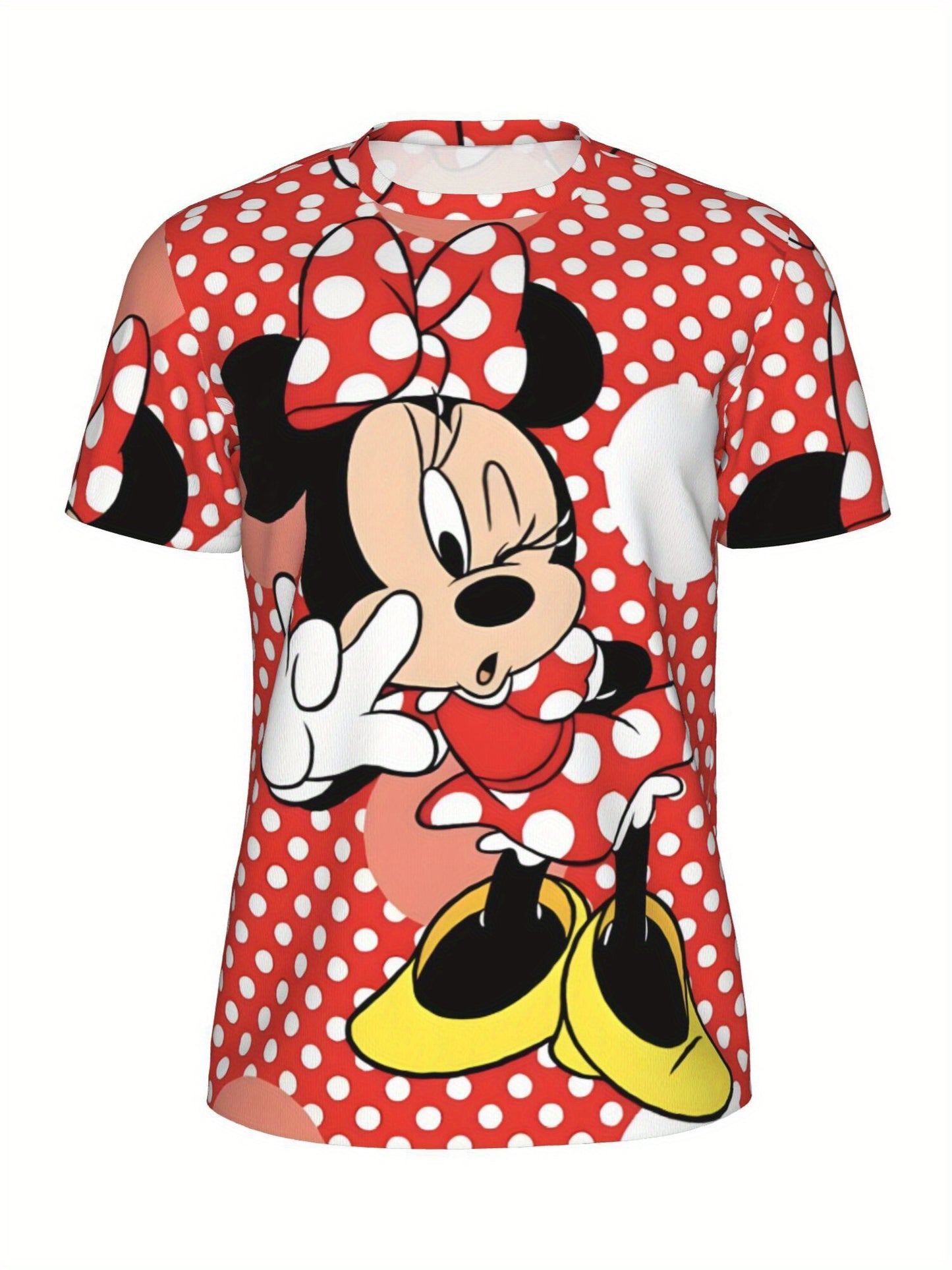 [Disney Minnie Mouse Tee] Disney Minnie Mouse Plus Size Women's Graphic T-Shirt | Lightweight Stretchy Short Sleeve Top with Polka Dot & Bow Design for Summer, Fitness, Yoga, Casual Wear, Yoga Clothing, Nontransparent Materia