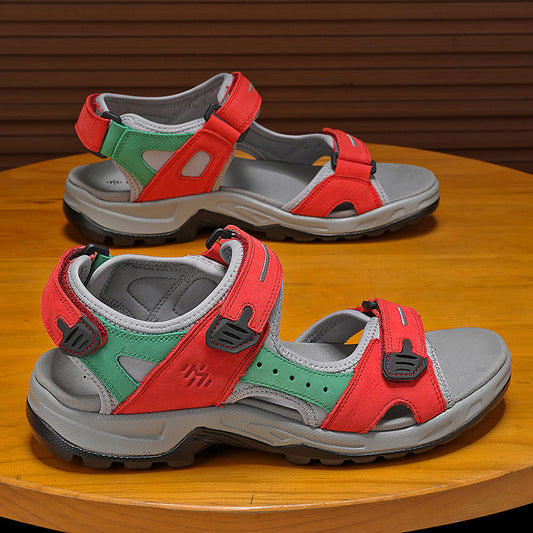 Solid-Colored Top-Grain Cowhide Men'S Sandals, Comfortable And Breathable for Beach Leisure Days, Suitable for Outdoor Activities in Spring And Summer