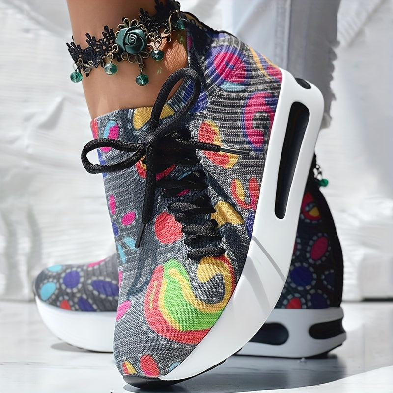 [Abstract Sneakers] Casual Abstract Print Wedge Sneakers | Side Lace-up - Without Anklet