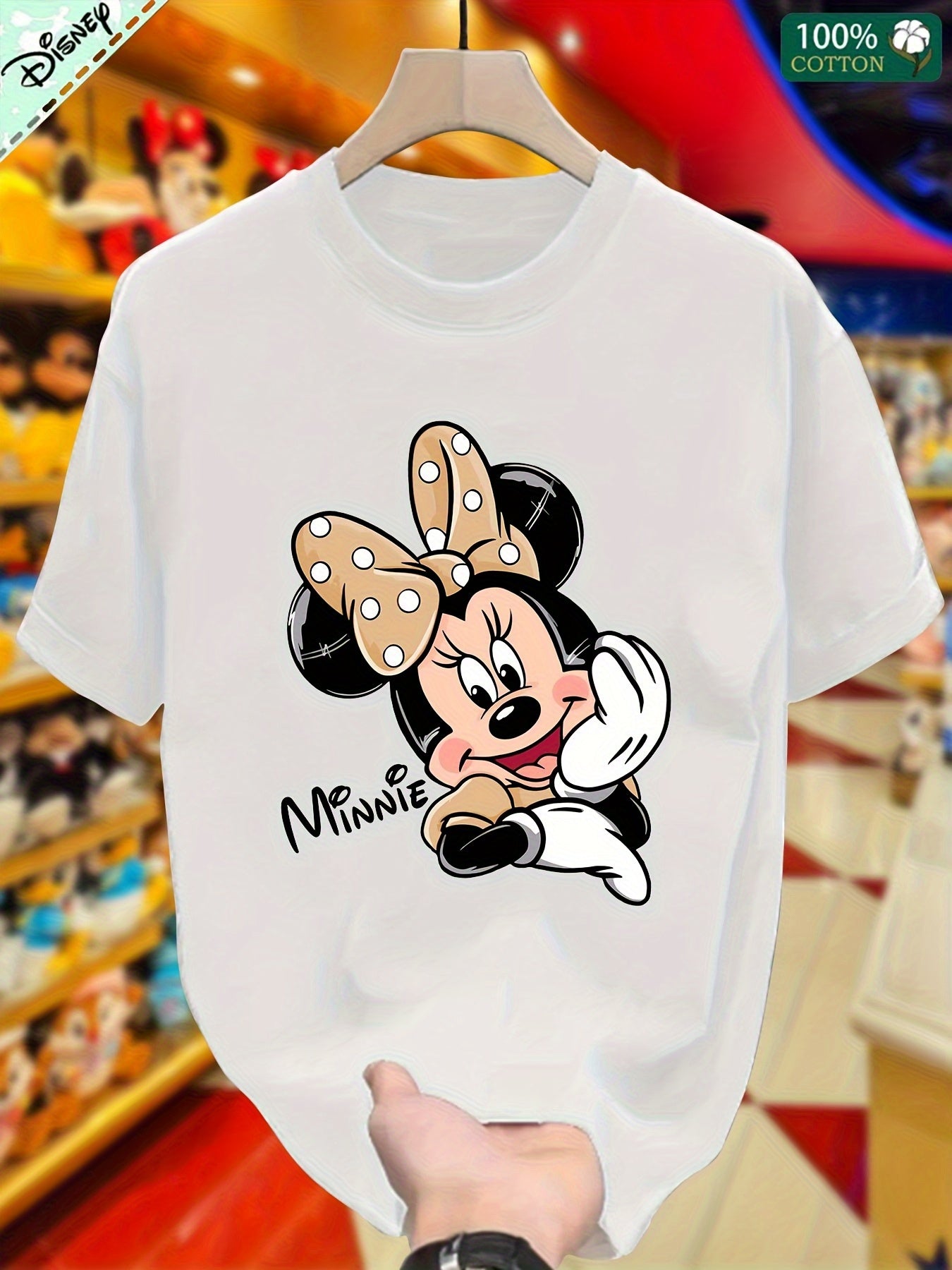 [Disney Mickey Tee] Disney 100% Cotton Women's Mickey & Minnie Mouse Graphic T-Shirt | Loose Fit Short Sleeve Round Neck Casual Tee for All-Season Comfort, Machine Washable Clothing