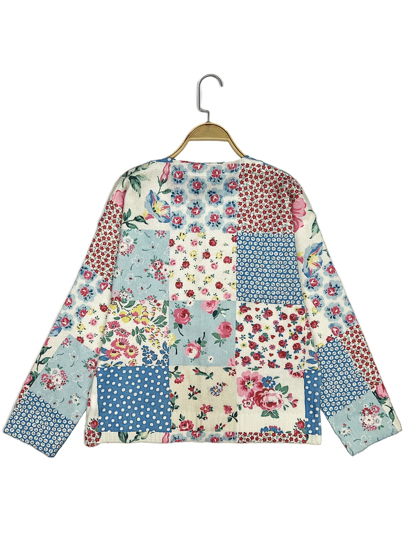 [Plus Size Floral Cardigan] Plus Size Women's Lightweight Floral Print Cardigan | Open Front Sweater with Button Closure, Round Neck Long Sleeve Casual Resort Wear, Non-Stretch Fabric, Hand Wash Only, Autumn Layering Piece