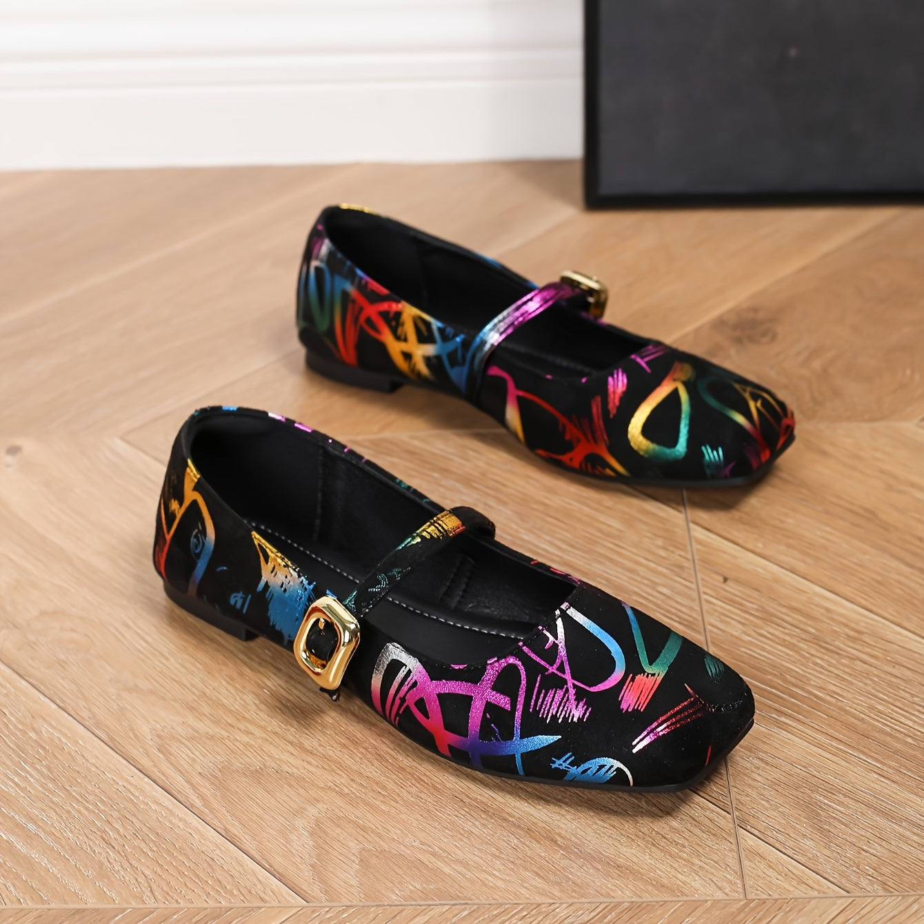 [1 Pair Camouflage Flats] 1 Pair Women's Breathable Camouflage Mary Jane Flats | Pointed Toe Buckle Closure, All-Season Velvet Shoes with TPR Sole and Man-Made Insole
