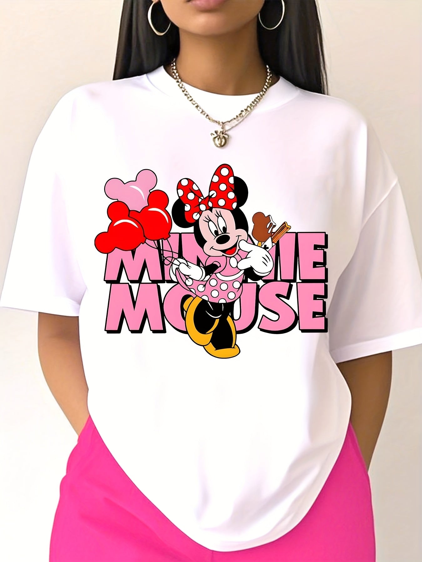 Women'S Minnie Mouse Graphic T-Shirt - Casual Summer Short Sleeve Tee with Vibrant Floral Design, Licensed, Casual Summer Wear | Playful Print | Comfortable Fit, Minnie Mouse Shirt