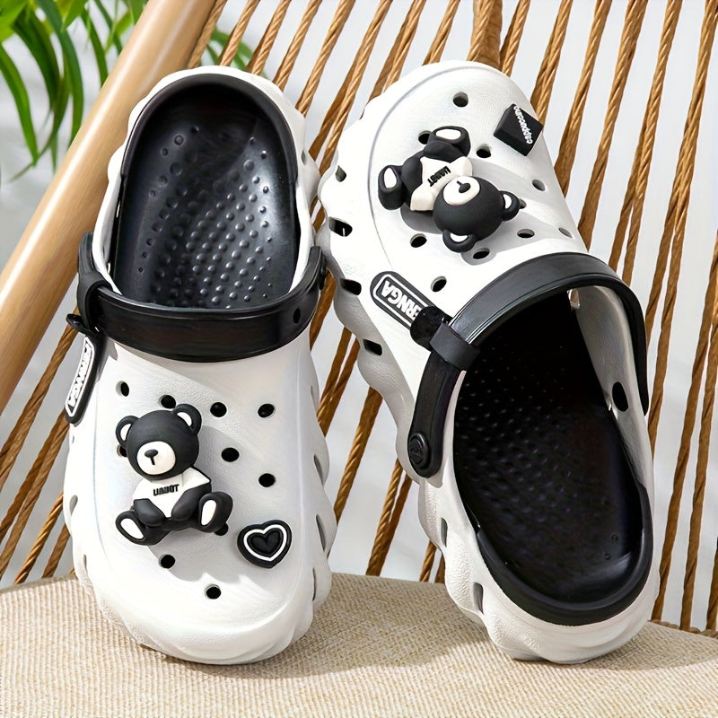 Women's 2025 Platform Clogs Breathable Comfortable Clogs with Cute Bear and Heart Decor Casual Closed-Toe Clogs for Indoor Outdoor Lightweight All-Day Wear