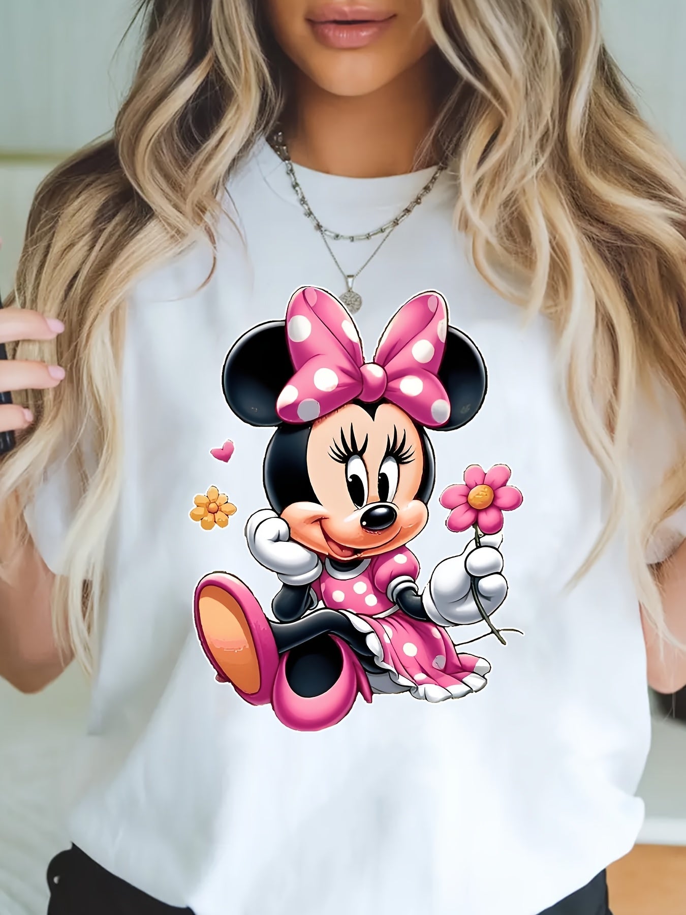 Women'S Disney Mickey Minnie Graphic Tees Spring Summer 100% Crew Neck Short Sleeve T-Shirt Machine Washable Casual Mother'S Day Gifts Fashion