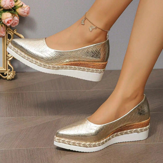 Women's Slip-On Casual Shoes with Pointed Toe and Thick Block Heel for All-Season Wear in European and American Style