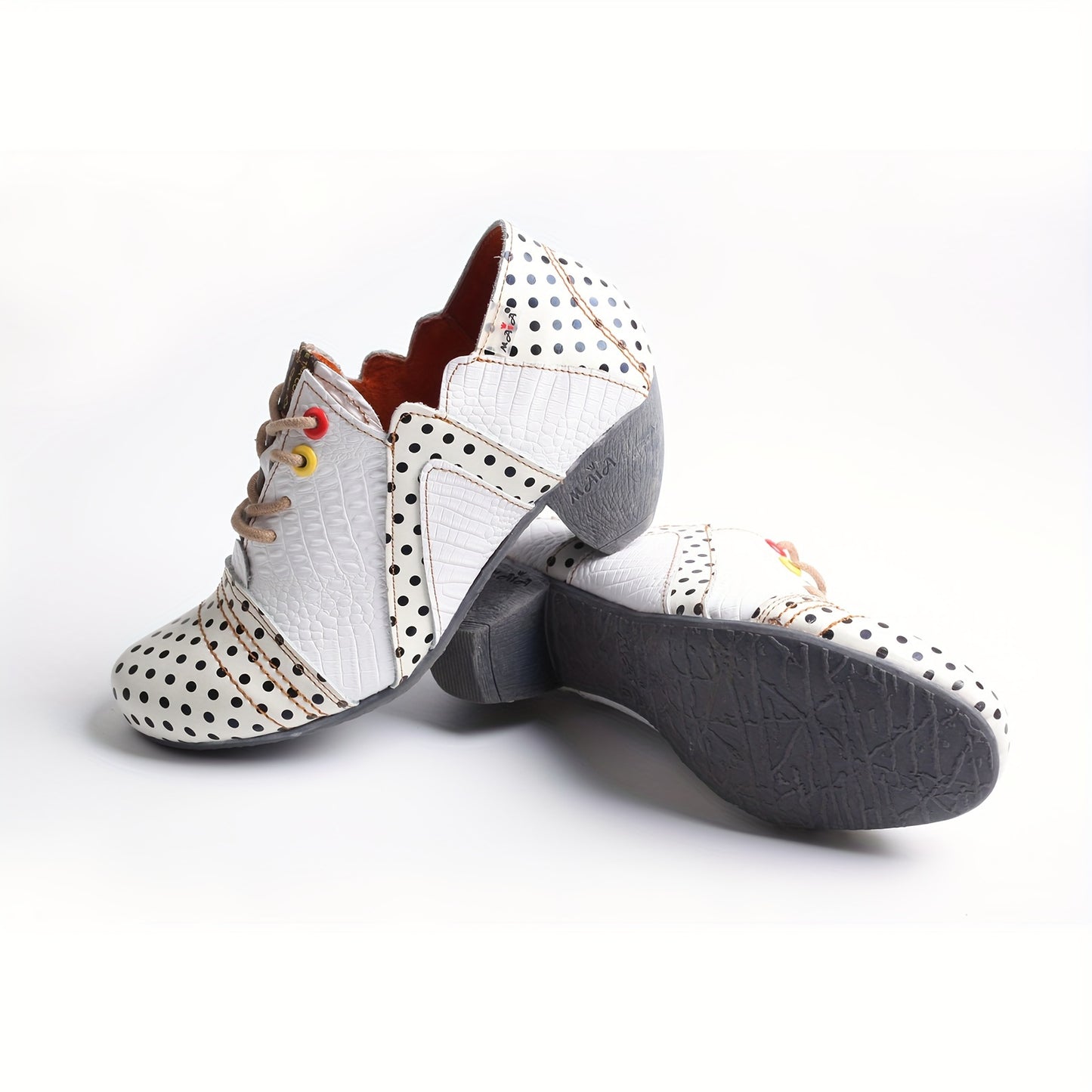 Single Special Hand Sewn Adjustable Leather Black Polka Dot Strap TMA EYES Elegant Shoe