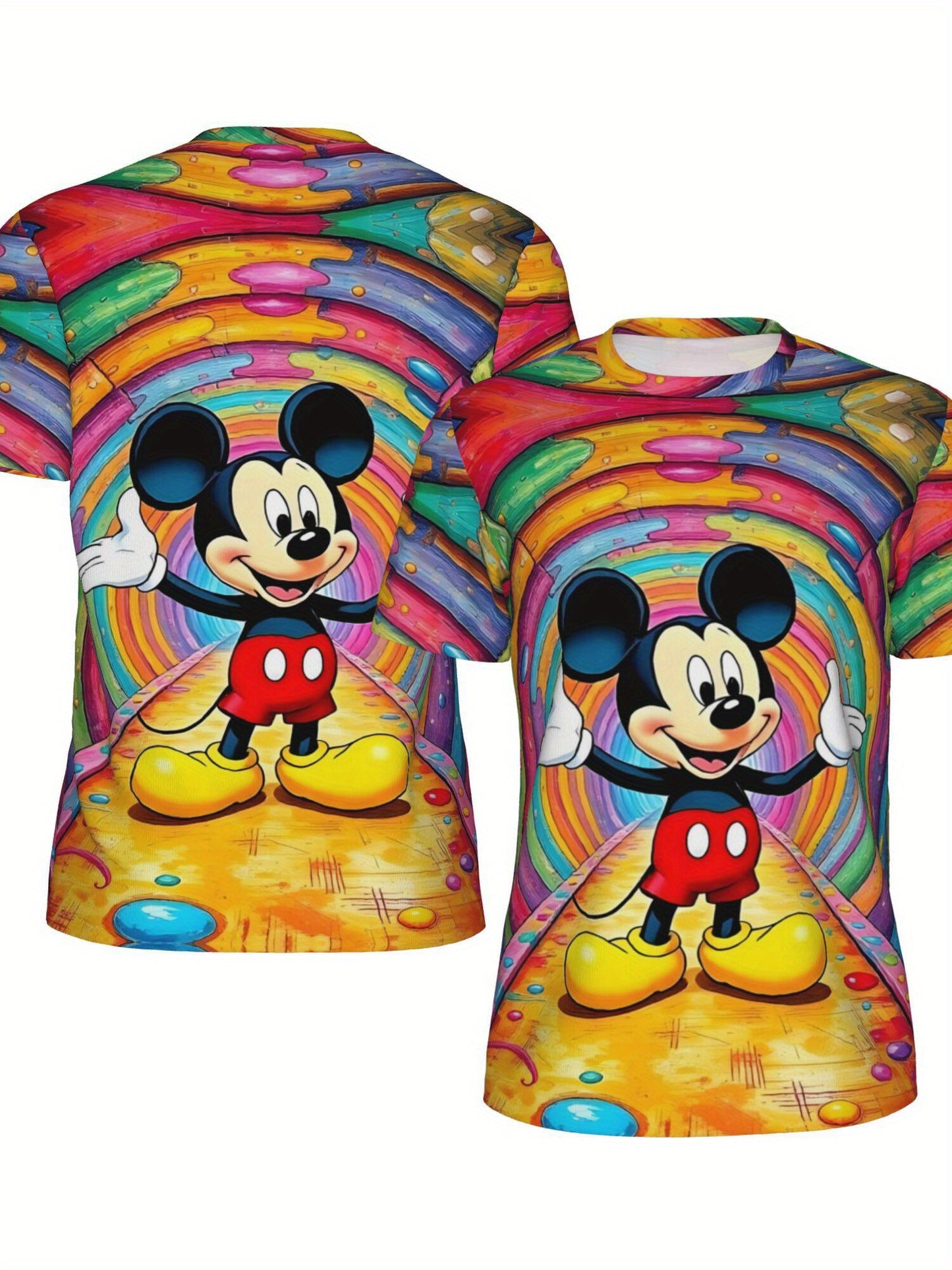 [Plus Size Women'S T-shirt] Disney Short Sleeved Lightweight Top Casual Shirt Suitable for Fitness, Yoga, Sports, Outdoor Activities Summer Vacation Clothing Mickey Mouse