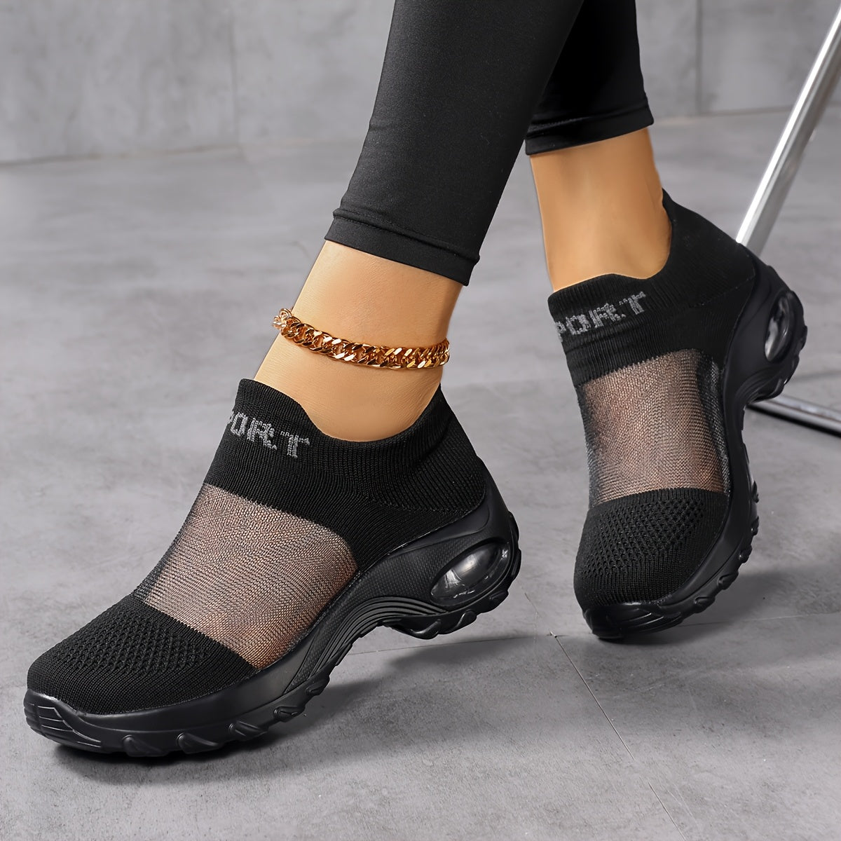 Women'S Casual Slip-On Sneakers - Breathable Mesh Fabric, Low Top, Round Toe, Comfortable Walking Shoes with "SPORT" Print, Casual Footwear | Breathable Sneakers | Comfortable Walking Shoes