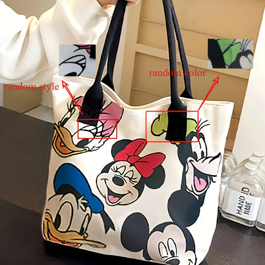 Large Capacity Mickey Mouse Cartoon Tote Handbag - Women's Fashion Shoulder Bag with Zipper and Button Closure for Shopping and Daily Use