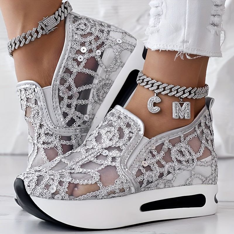[Abstract Sneakers] Casual Abstract Print Wedge Sneakers | Side Lace-up - Without Anklet