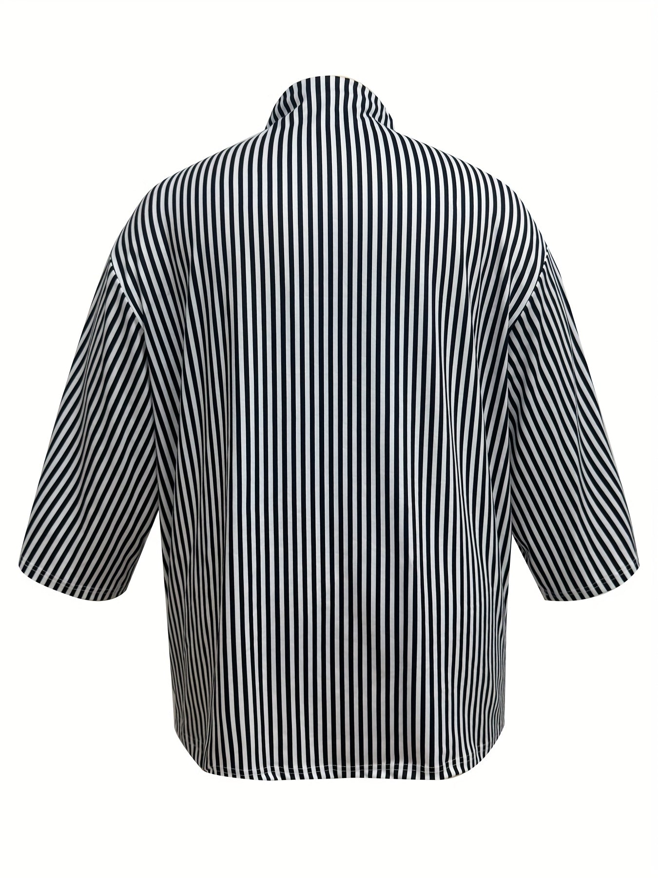 Summer Semi-High Neck Personality Print Striped Casual Commuter Versatile Long-Sleeve Women's Plus-Size T-Shirt Top